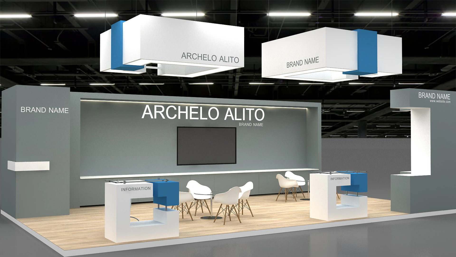 3D Exhibition Stand 3D Model .c4d .max .obj .3ds .fbx .stl .blend 