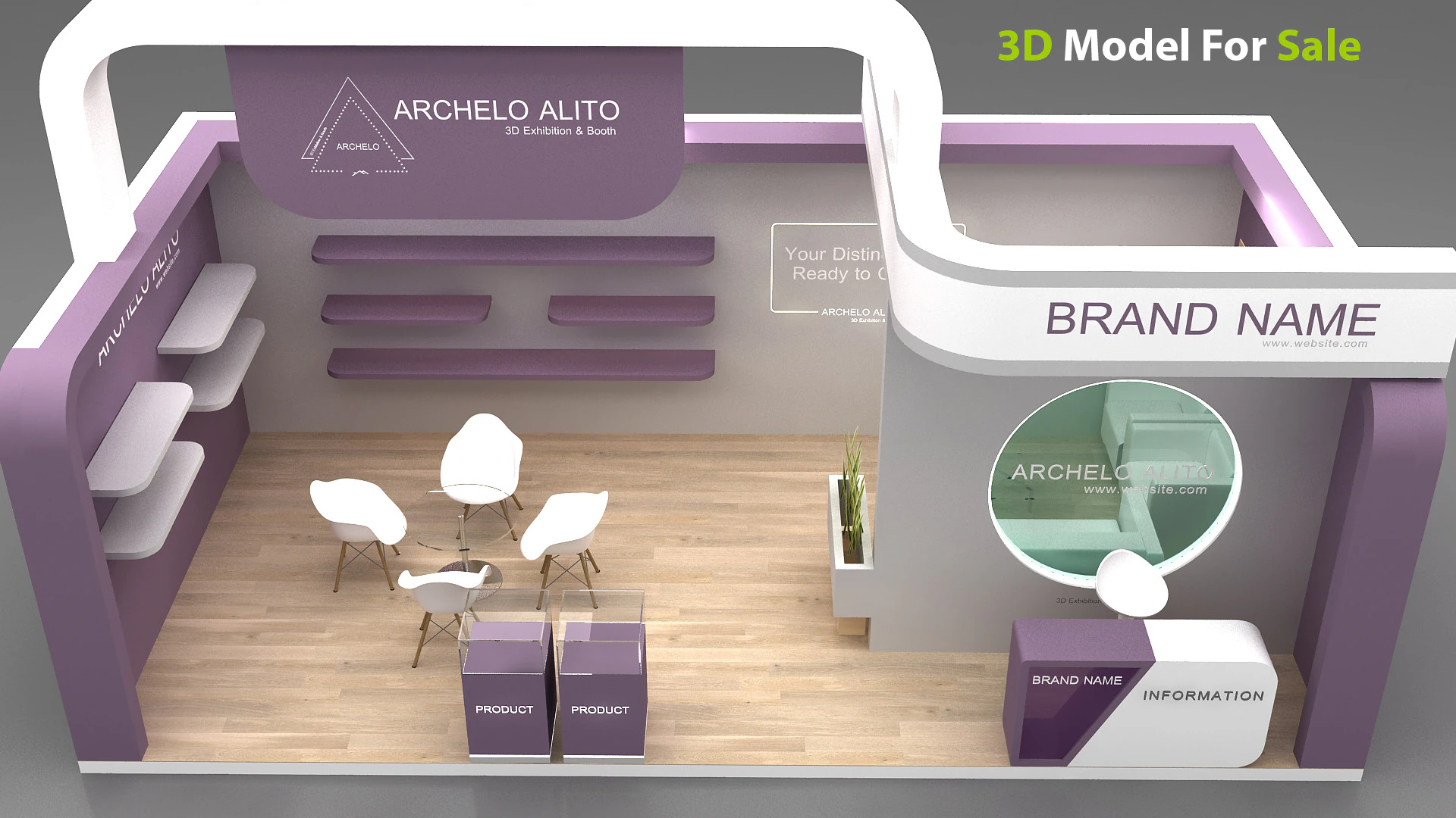 Exhibition booth 3D Model .c4d .max .obj .3ds .fbx .stl .blend 