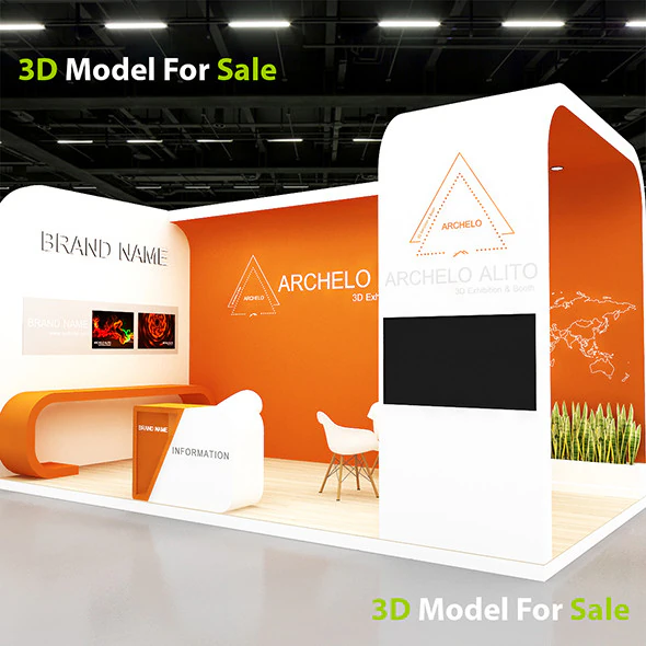 Modern exhibition booth 3D Model .c4d .max .obj .3ds .fbx .stl .blend 