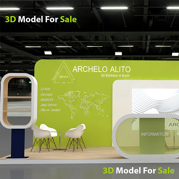 3D Exhibition Booth Model 3D Model .c4d .max .obj .3ds .fbx .stl .blend 