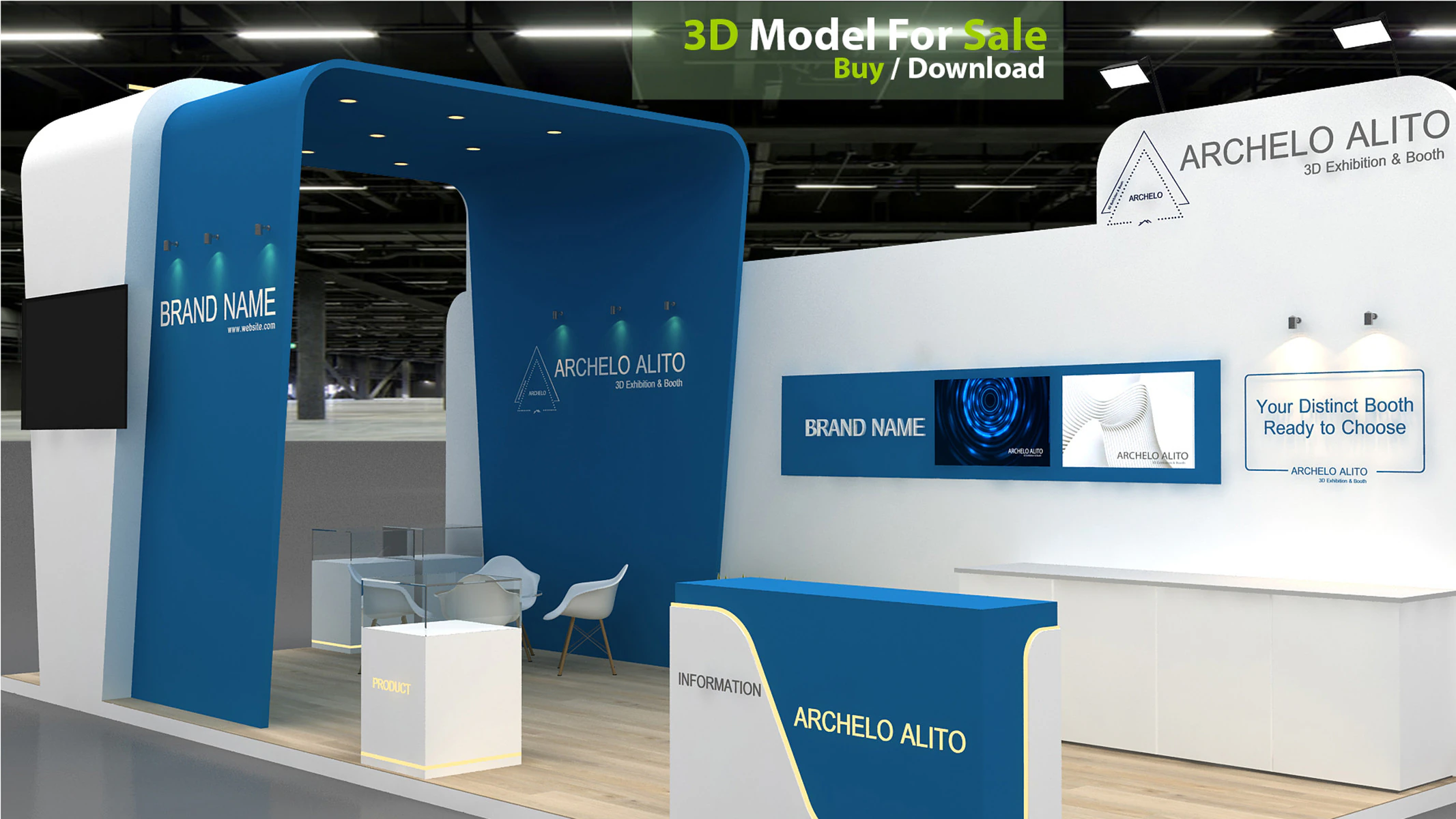 3D Exhibition Stand stall 3D Model .c4d .max .obj .3ds .fbx .stl .blend