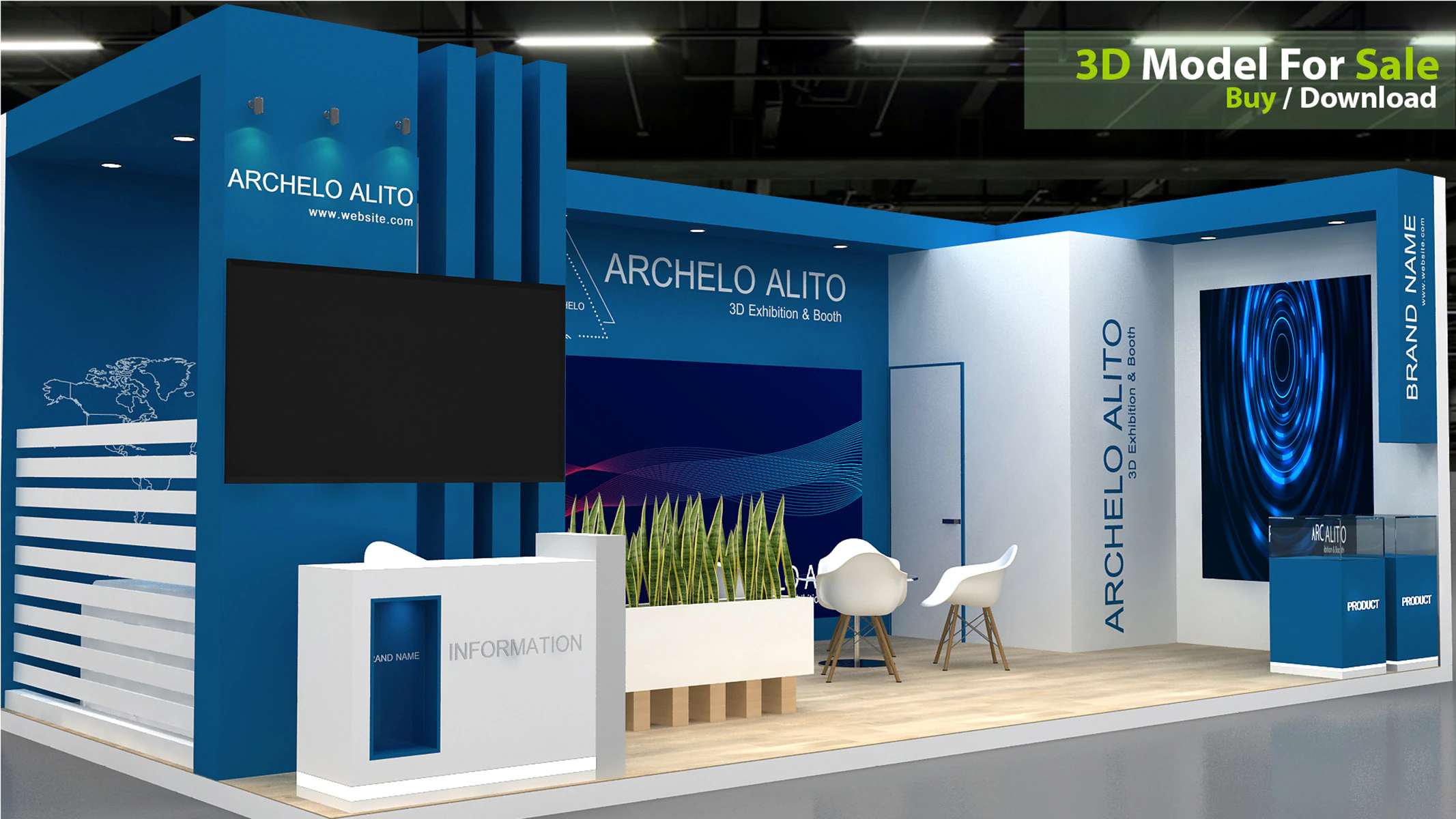 3D Exhibition Stand 3D Model .c4d .max .obj .3ds .fbx .stl .blend