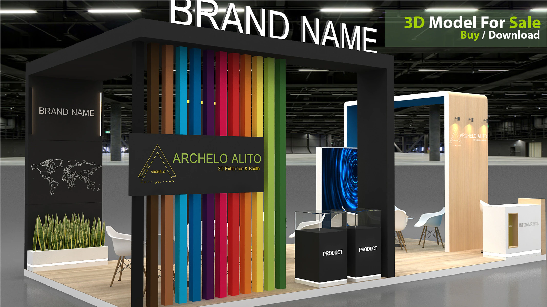 3D Exhibition Stand 3D Model .c4d .max .obj .3ds .fbx .stl .blend 