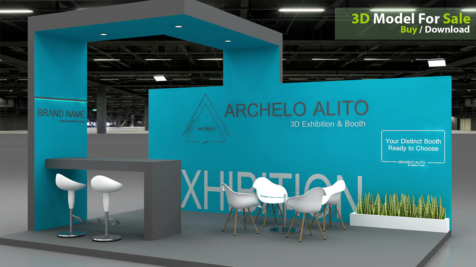 3D Exhibition Stand stall 3D Model .c4d .max .obj .3ds .fbx .stl .blend