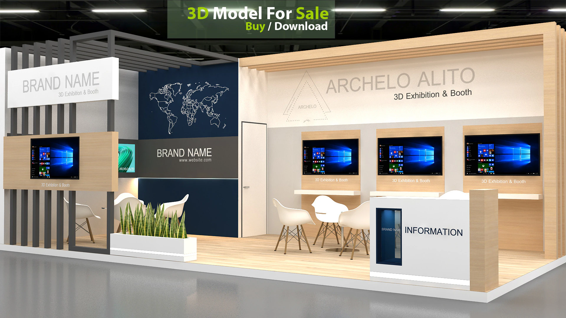 3D Exhibition Booth Design 3D Model .c4d .max .obj .3ds .fbx .stl .blend 