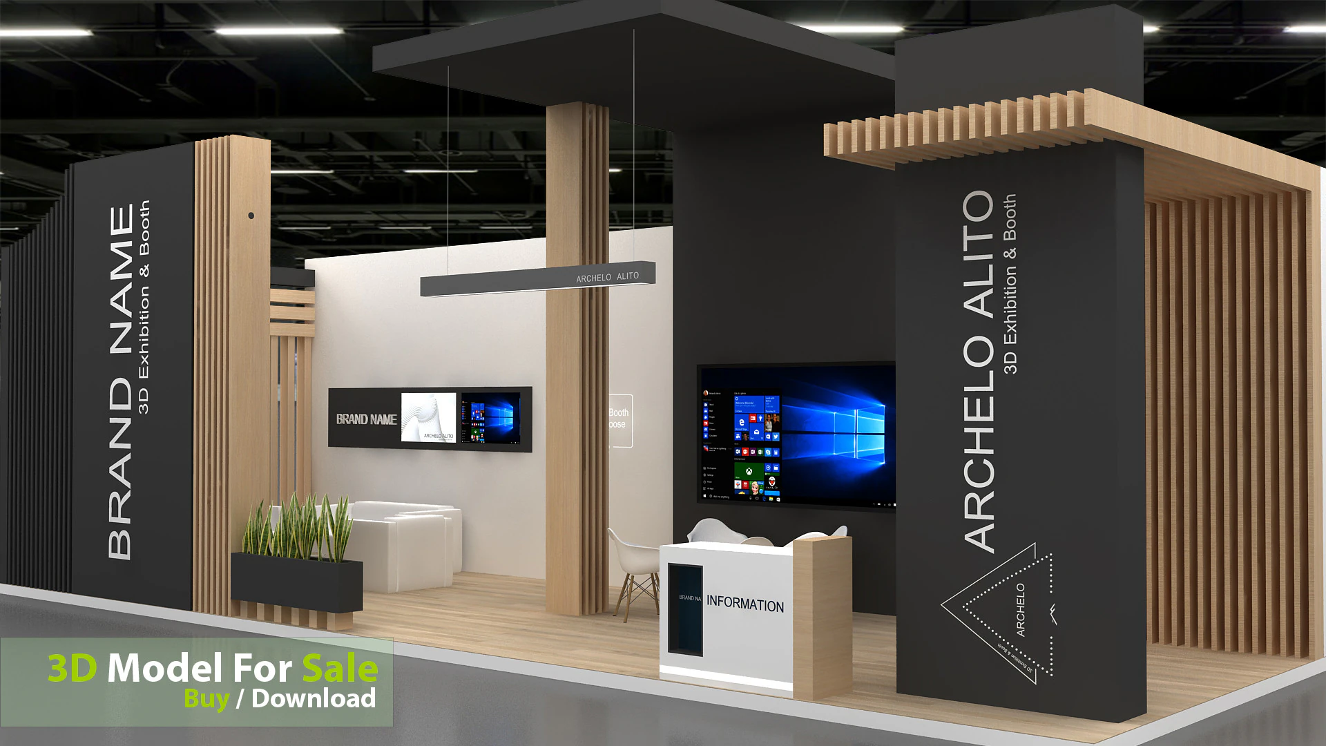 3D Exhibition Booth 3D Model .c4d .max .obj .3ds .fbx .stl .blend 