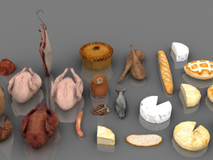 24 Medieval Meat and Cheese Food Assets Modello 3D