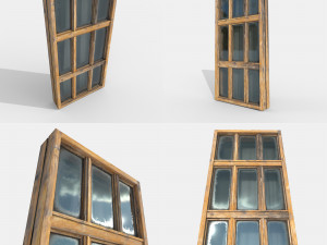 pack of 4 different old wooden windows pbr Modelo 3D