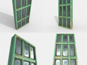 pack of 4 different old wooden windows pbr Modelo 3D