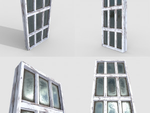 pack of 4 different old wooden windows pbr Modelo 3D
