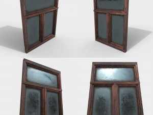 pack of 4 different old wooden windows pbr Modelo 3D