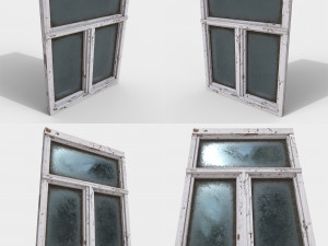 pack of 4 different old wooden windows pbr Modelo 3D