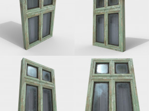 pack of 4 different old wooden windows pbr Modelo 3D