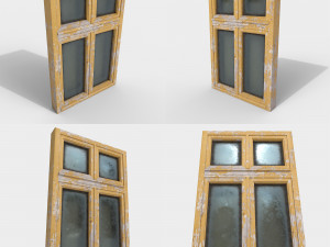 pack of 4 different old wooden windows pbr Modelo 3D