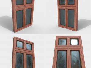 pack of 4 different old wooden windows pbr Modelo 3D