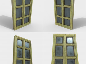 pack of 4 different old wooden windows pbr Modelo 3D