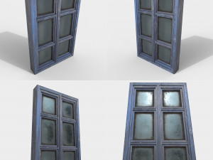 pack of 4 different old wooden windows pbr Modelo 3D