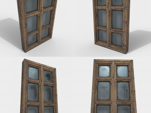 pack of 4 different old wooden windows pbr Modelo 3D