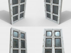 pack of 4 different old wooden windows pbr Modelo 3D