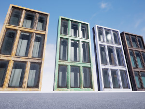 pack of 4 different old wooden windows pbr Modelo 3D