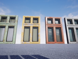 pack of 4 different old wooden windows pbr Modelo 3D