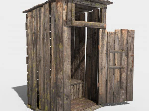 antigo banheiro rural de madeira ao ar livre pbr Modelo 3D
