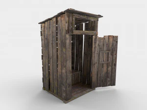 antigo banheiro rural de madeira ao ar livre pbr Modelo 3D