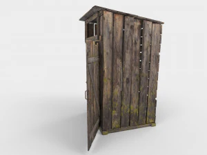 antigo banheiro rural de madeira ao ar livre pbr Modelo 3D