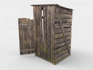 antigo banheiro rural de madeira ao ar livre pbr Modelo 3D