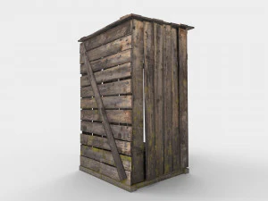 antigo banheiro rural de madeira ao ar livre pbr Modelo 3D