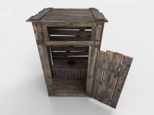 antigo banheiro rural de madeira ao ar livre pbr Modelo 3D