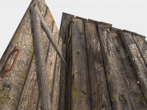 antigo banheiro rural de madeira ao ar livre pbr Modelo 3D