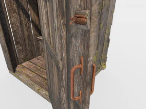 antigo banheiro rural de madeira ao ar livre pbr Modelo 3D