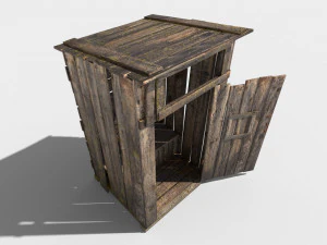 antigo banheiro rural de madeira ao ar livre pbr Modelo 3D