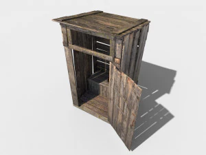 antigo banheiro rural de madeira ao ar livre pbr Modelo 3D