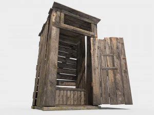 antigo banheiro rural de madeira ao ar livre pbr Modelo 3D