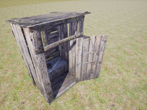 antigo banheiro rural de madeira ao ar livre pbr Modelo 3D