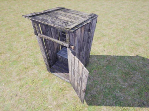 antigo banheiro rural de madeira ao ar livre pbr Modelo 3D