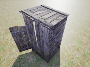 antigo banheiro rural de madeira ao ar livre pbr Modelo 3D
