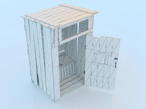 antigo banheiro rural de madeira ao ar livre pbr Modelo 3D