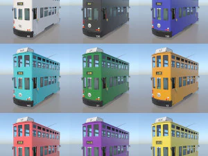 hong kong tram 9 verschillende kleuren pbr 3D Model