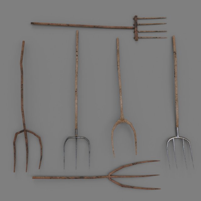 6 medieval farm pitchforks pbr 3D 모델 .c4d .max .obj .3ds .fbx .stl .blend 