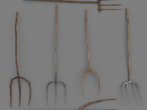 6 medieval farm pitchforks pbr 3D Model