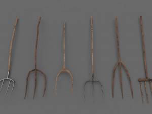 6 medieval farm pitchforks pbr 3D 모델