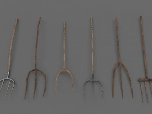 6 fourches de ferme m&eacute;di&eacute;vale pbr Modèle 3D