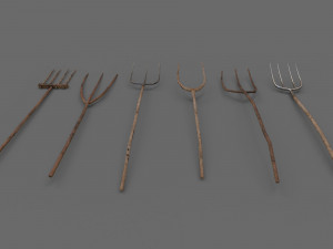 6 medieval farm pitchforks pbr 3D 모델