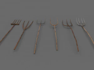 6 fourches de ferme m&eacute;di&eacute;vale pbr Modèle 3D