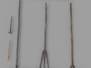 pack of 6 medieval farm rakes and hoe 3D मॉडल