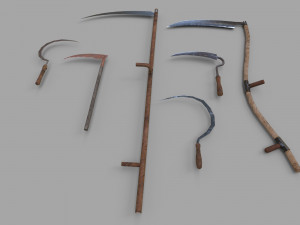 pack of 6 medieval farm scythe and sickles 3D Model