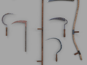 pack of 6 medieval farm scythe and sickles 3Dモデル